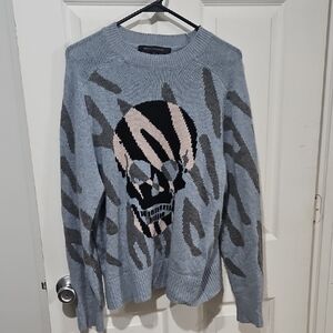 Skull Cashmere‎ Blue Skull Intarsia Cashmere Blend Sweater Size Large